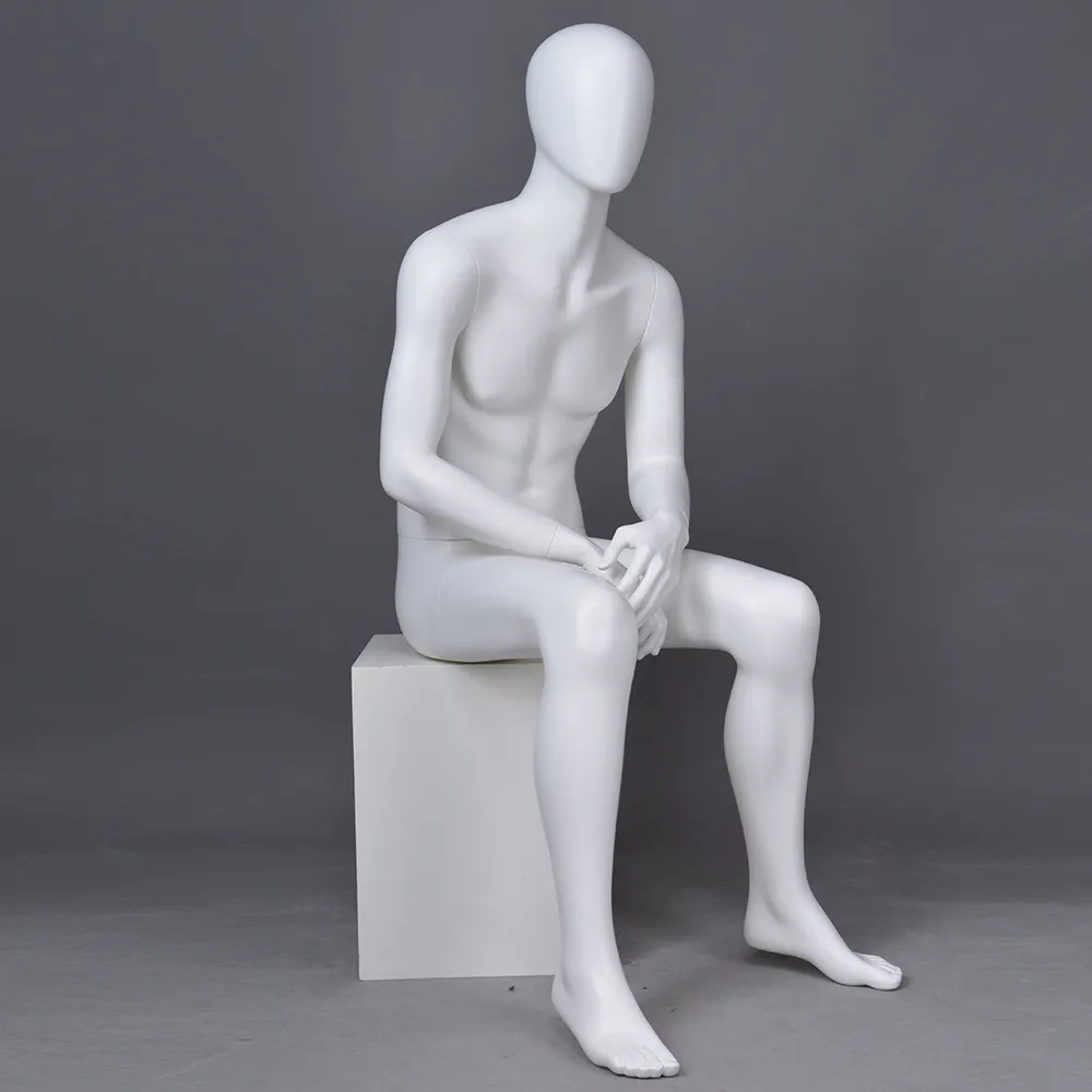 YB-4 New design sitting male mannequin full body matte white mannequin men