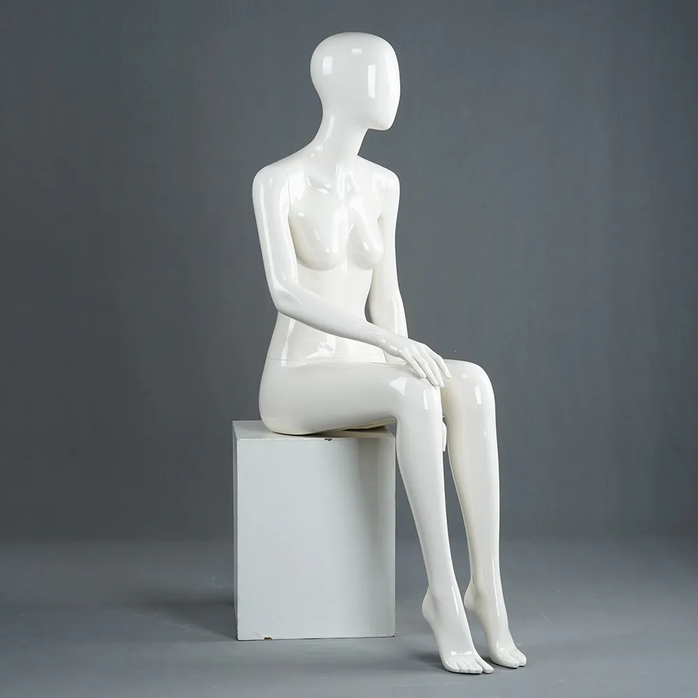 SQF-3 Glossy white egg head female sitting mannequin on sale