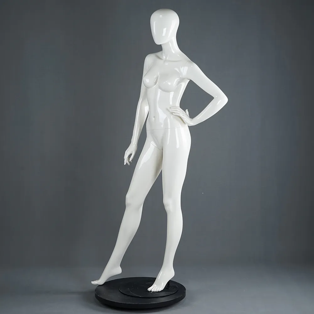 LADF-4 Glossy white fiberglass female mannequin for clothes display