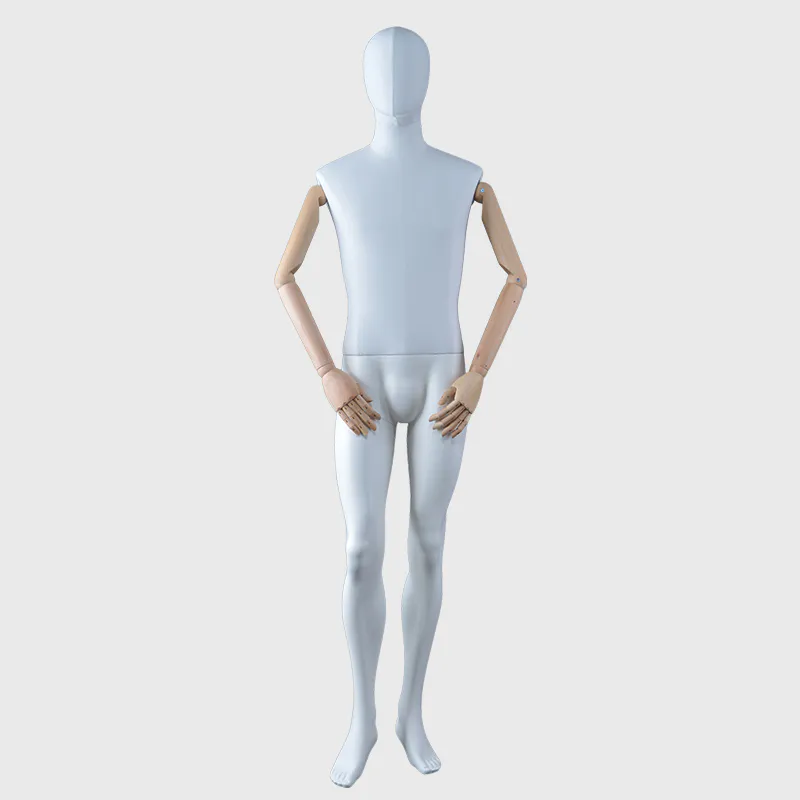 Matte white male mannequin faceless male mannequins with wooden arms