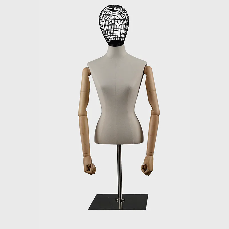 Half body dress form mannequin bust woman wood arms